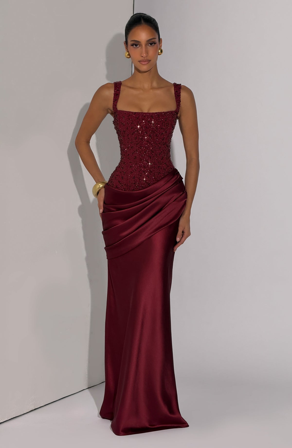 Alexandria Maxi Elbise - Bordo