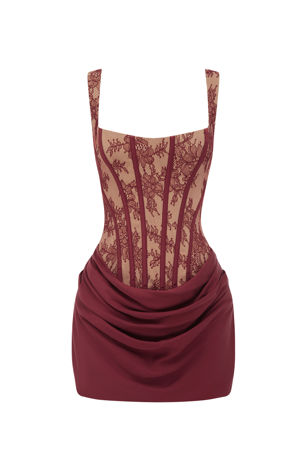 Cornelia Mini Elbise - Bordo Dantel