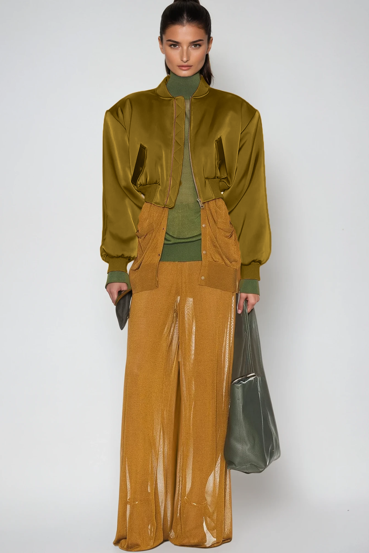 Doireann Yeşil Crop Saten Ceket