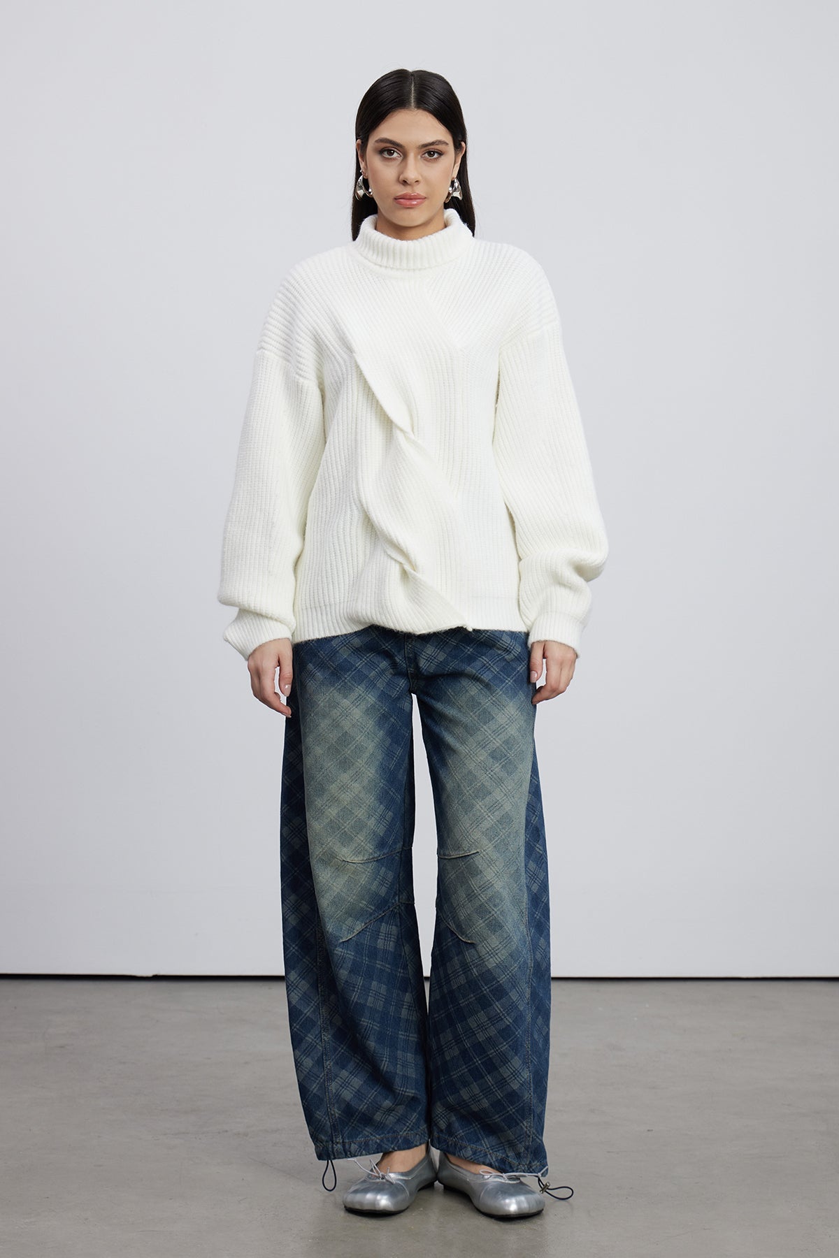Emelia Izgara Desenli Barrel Jean Pantolon