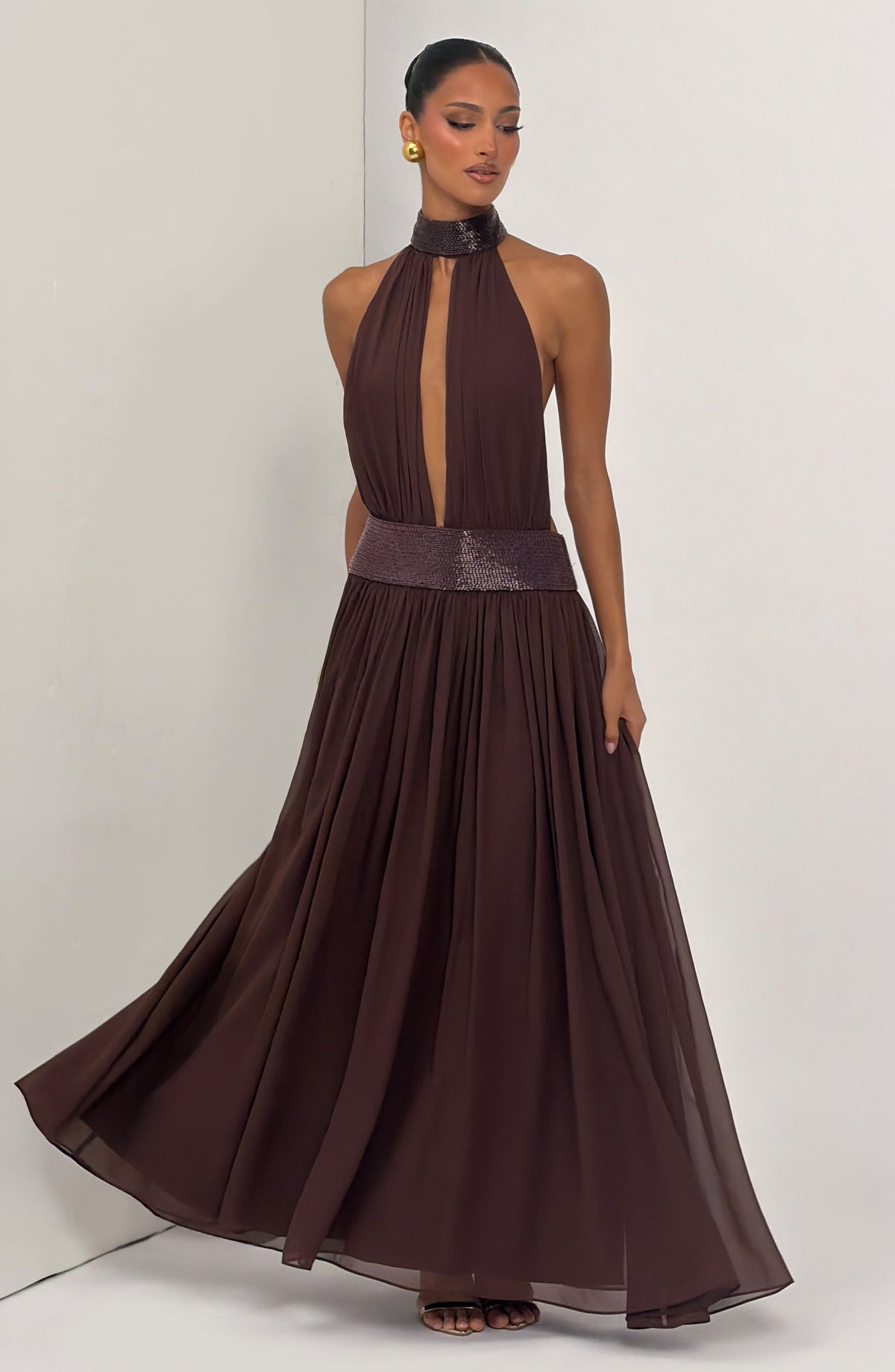 Rosalina Maxi Elbise - Mürdüm Kahve