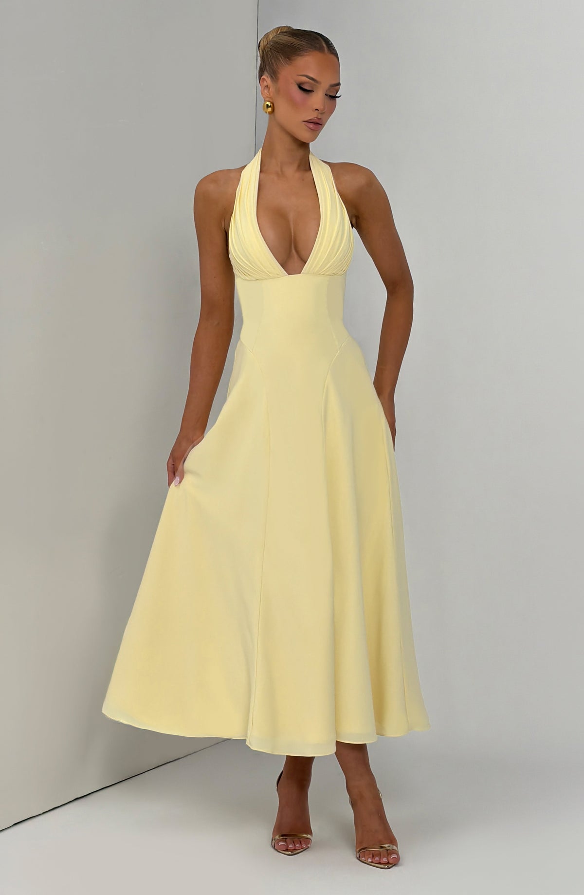 Hayden Midi Elbise - Limon Sarısı