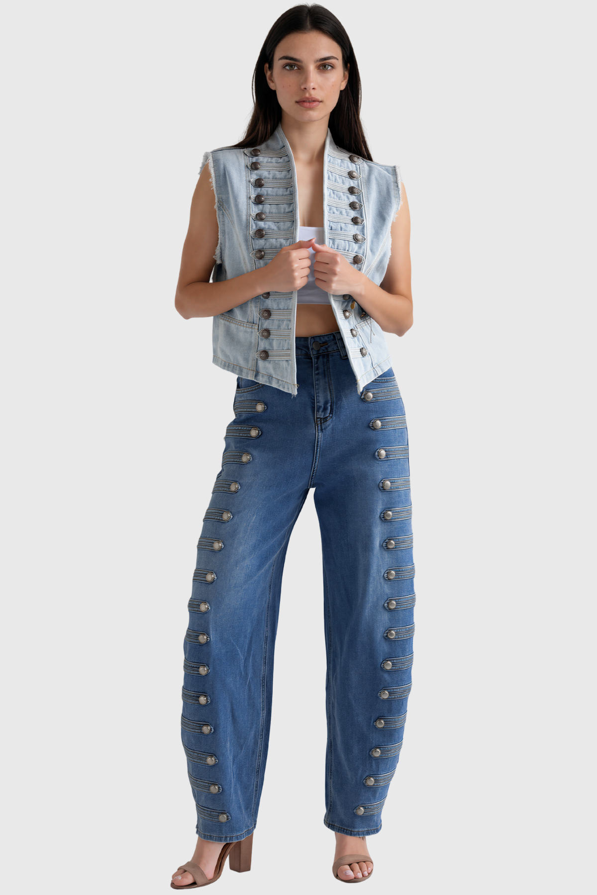 Ipati Düğme Detaylı Baggy Jean Pantolon
