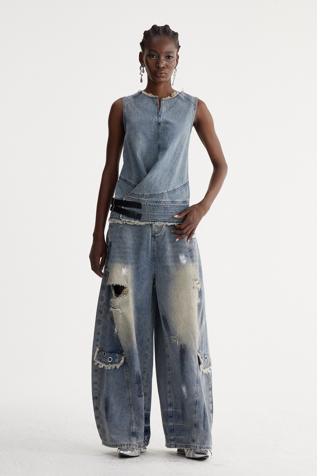 Ishaq Yırtık Baggy Jean Pantolon