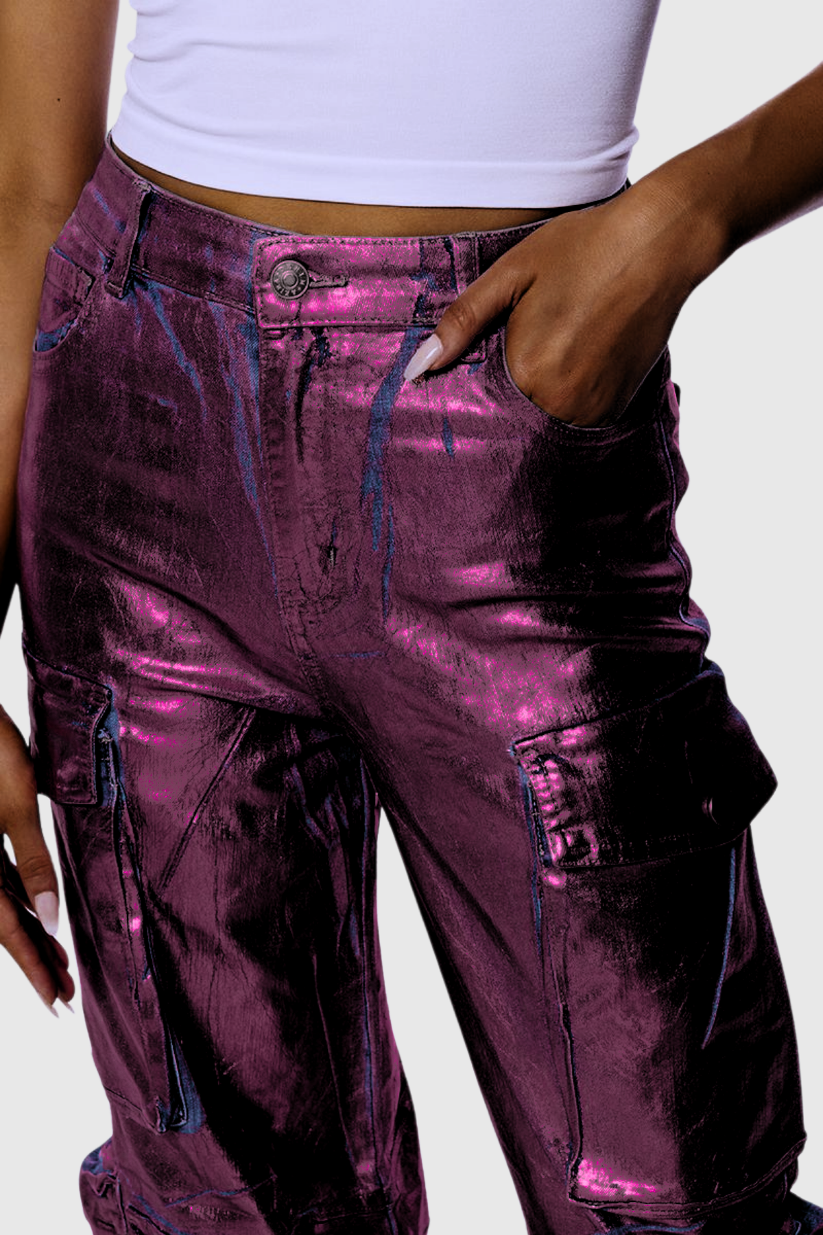 Jayda Metalik Kargo Jean Pantolon Mor