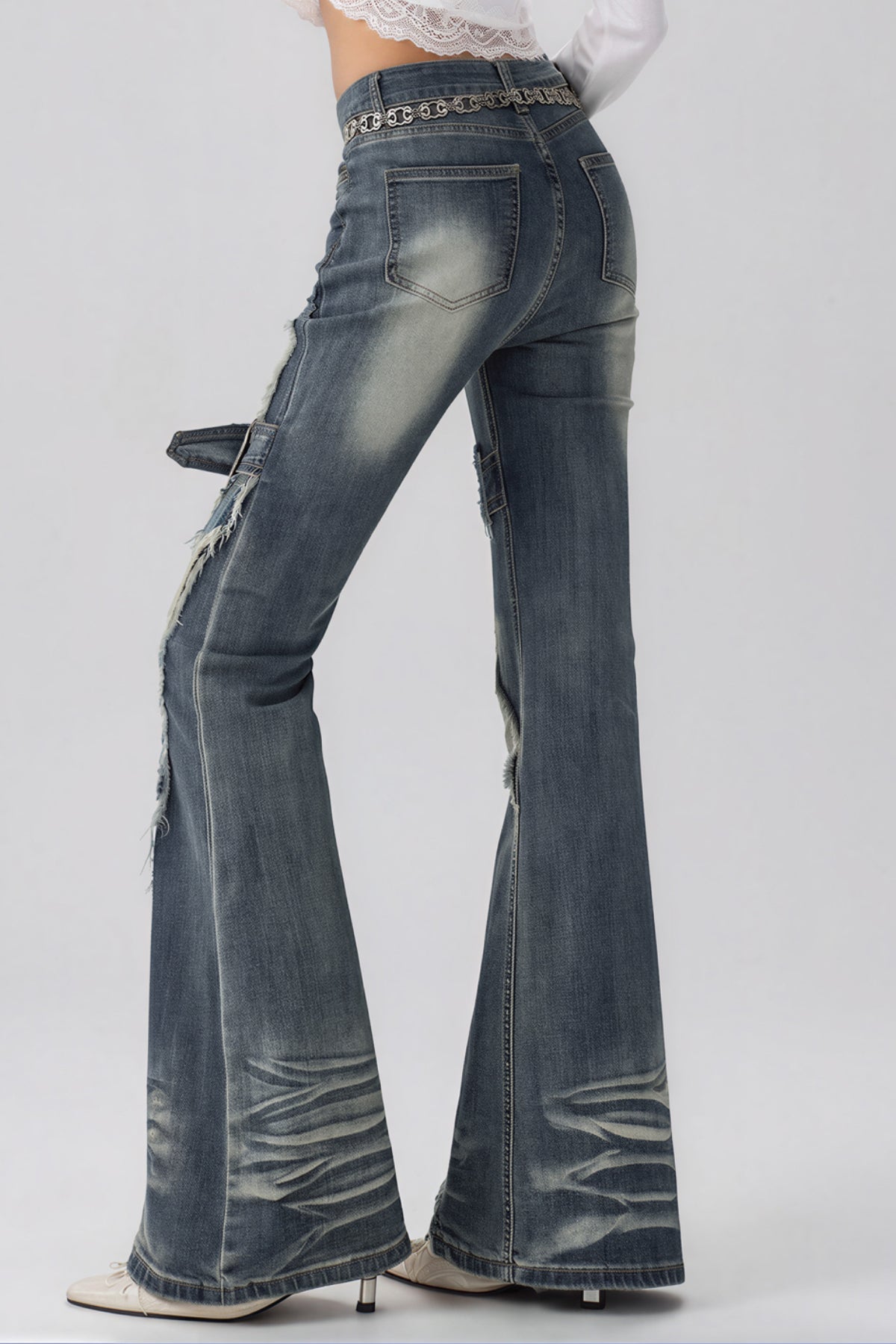 Kish Ağartılmış Püsküllü Bootcut Jean Pantolon