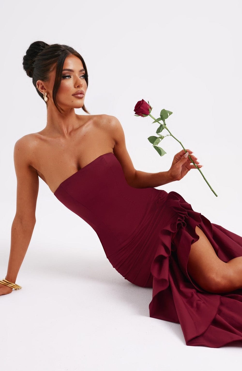 Angelina Maxi Elbise - Bordo