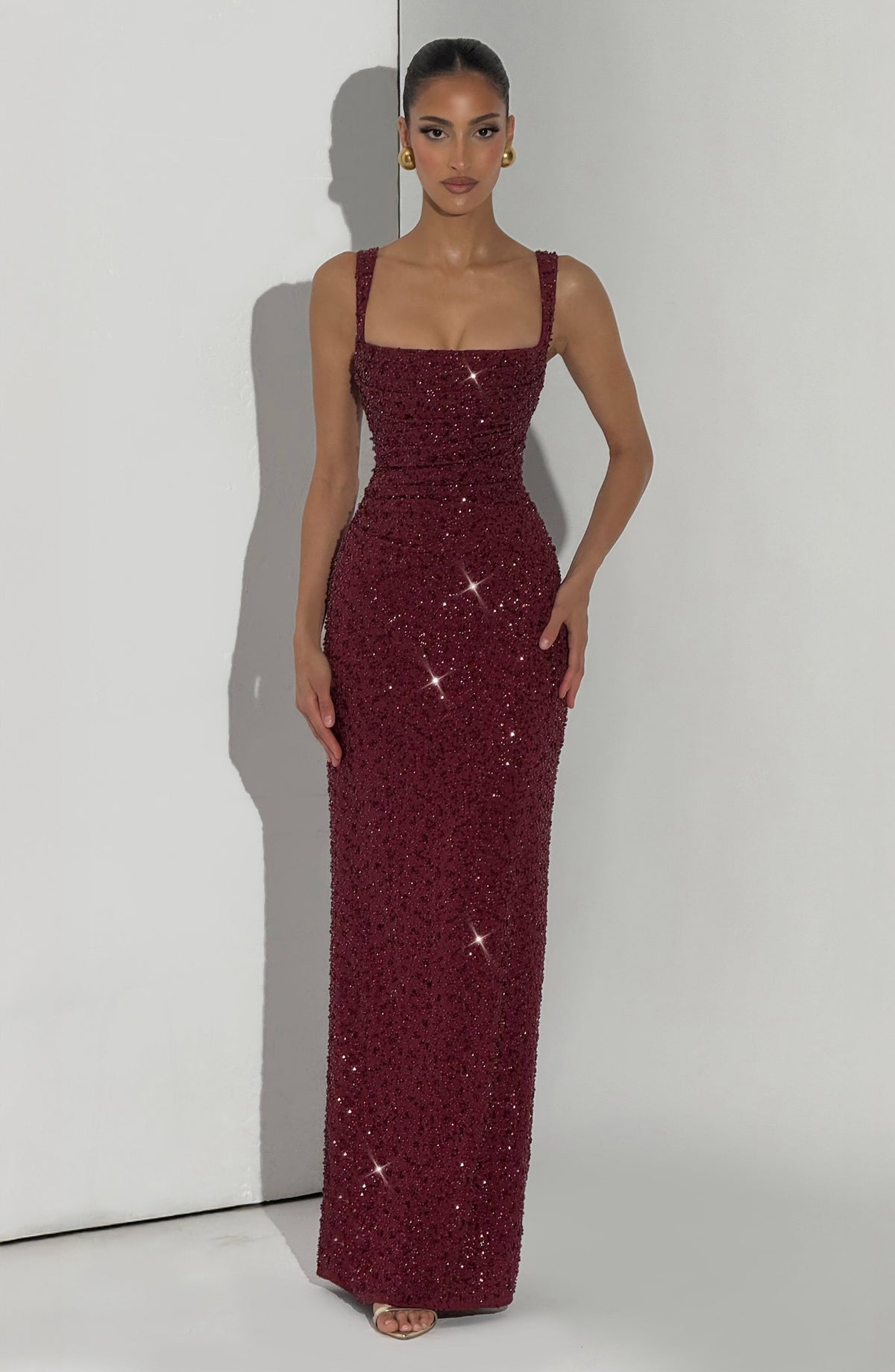 Calanthe Maxi Elbise - Işıltılı Bordo