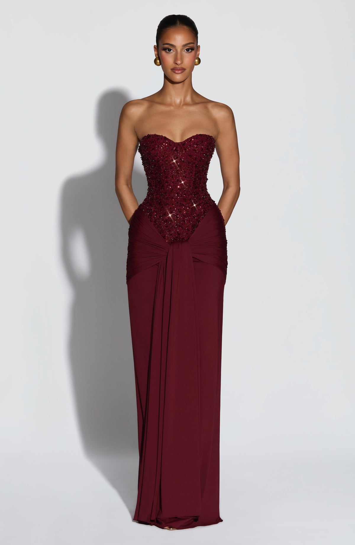 Carina Maxi Elbise - Bordo