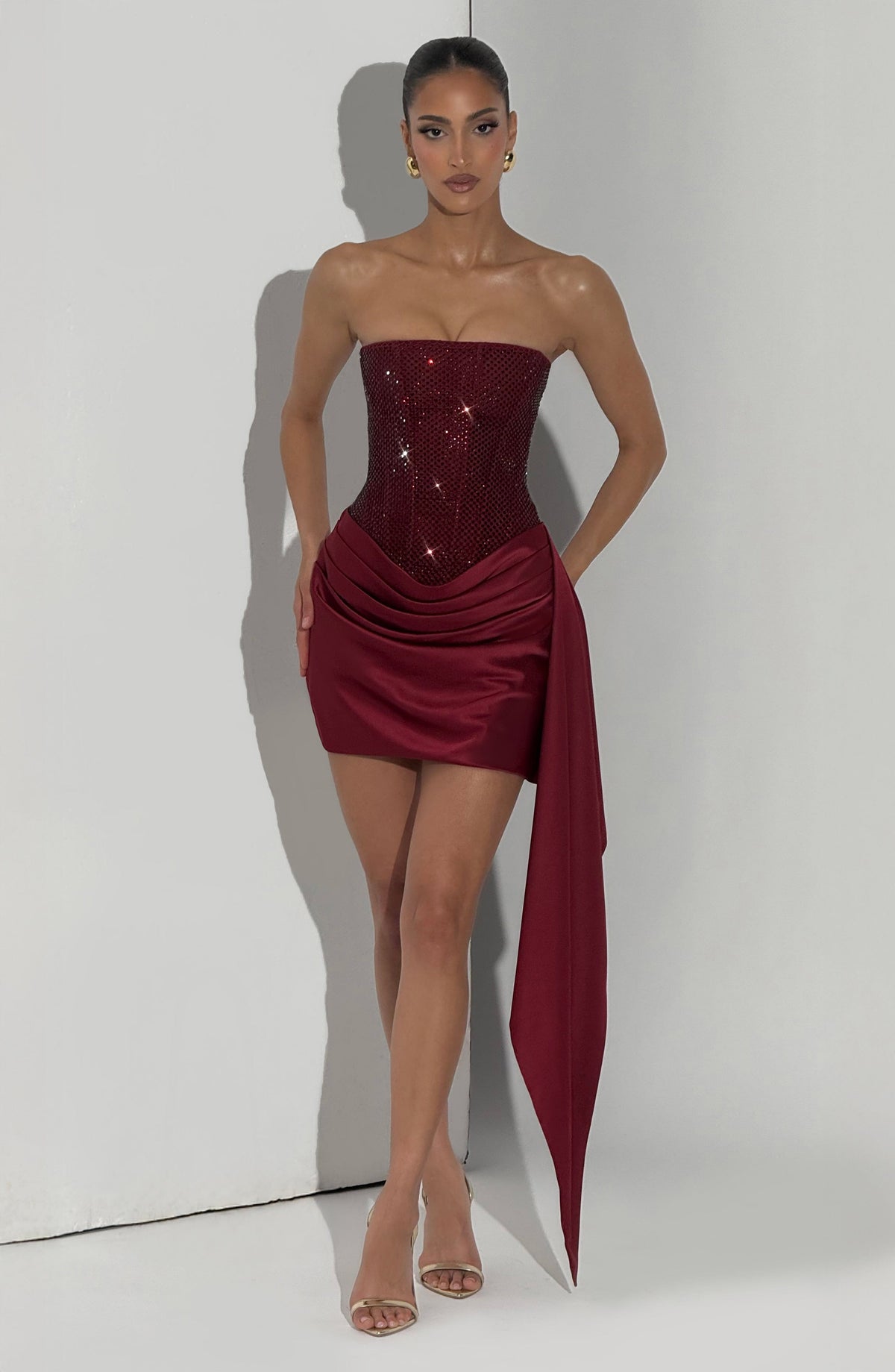 Ebony Mini Elbise - Bordo