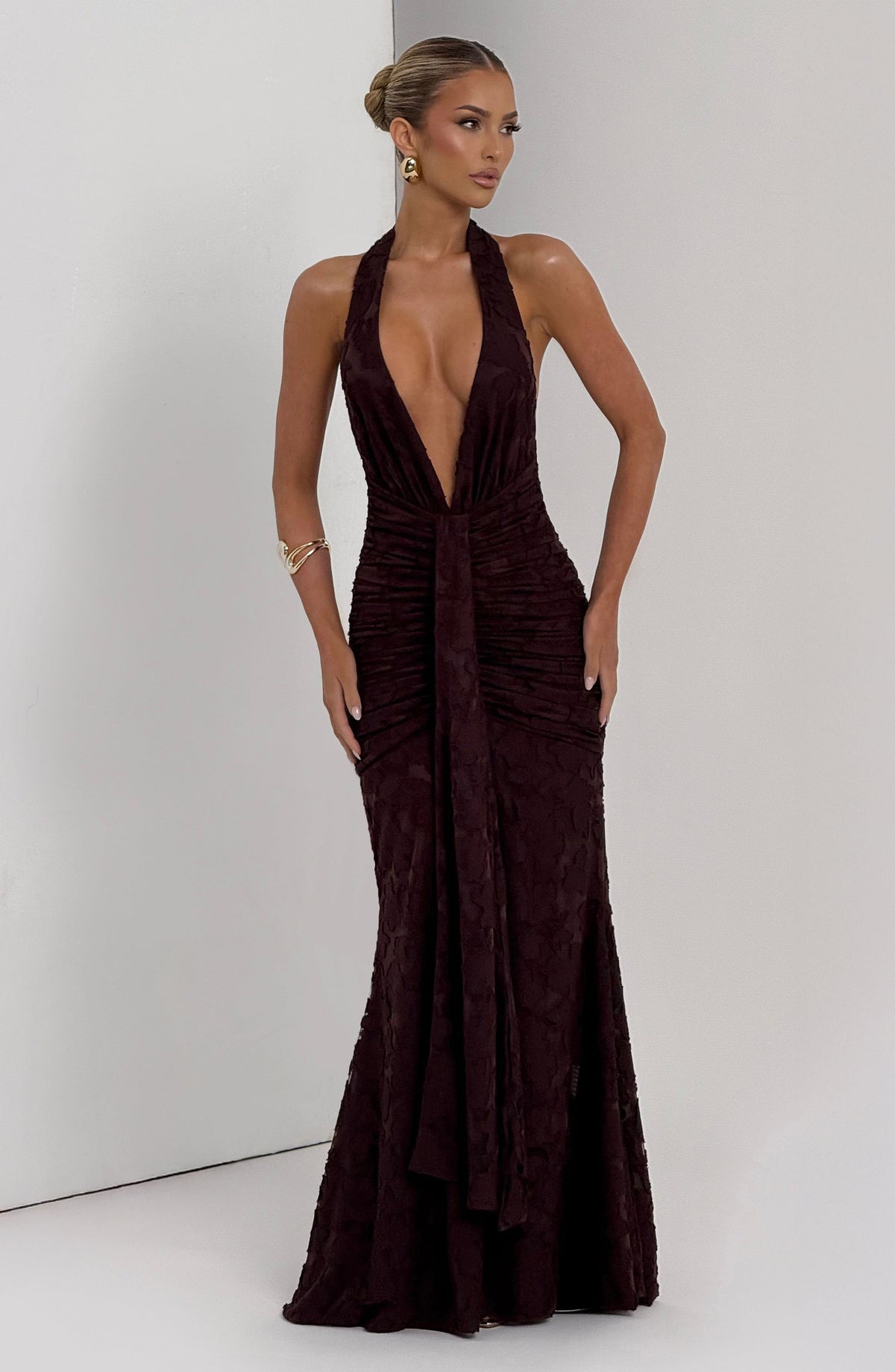 Guinevere Maxi Elbise - Mürdüm Kahve