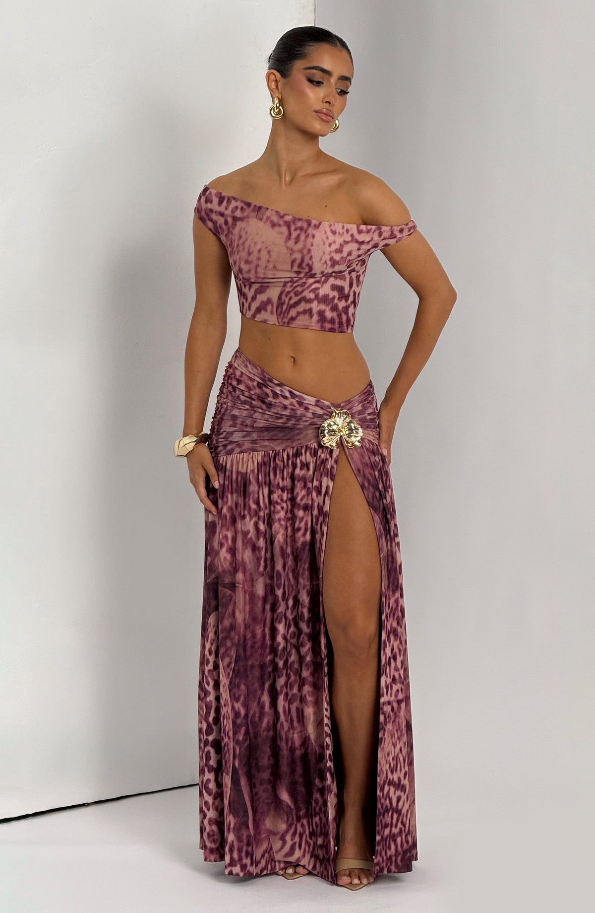 Saira Maxi Etek - Magenta Orkide Deseni