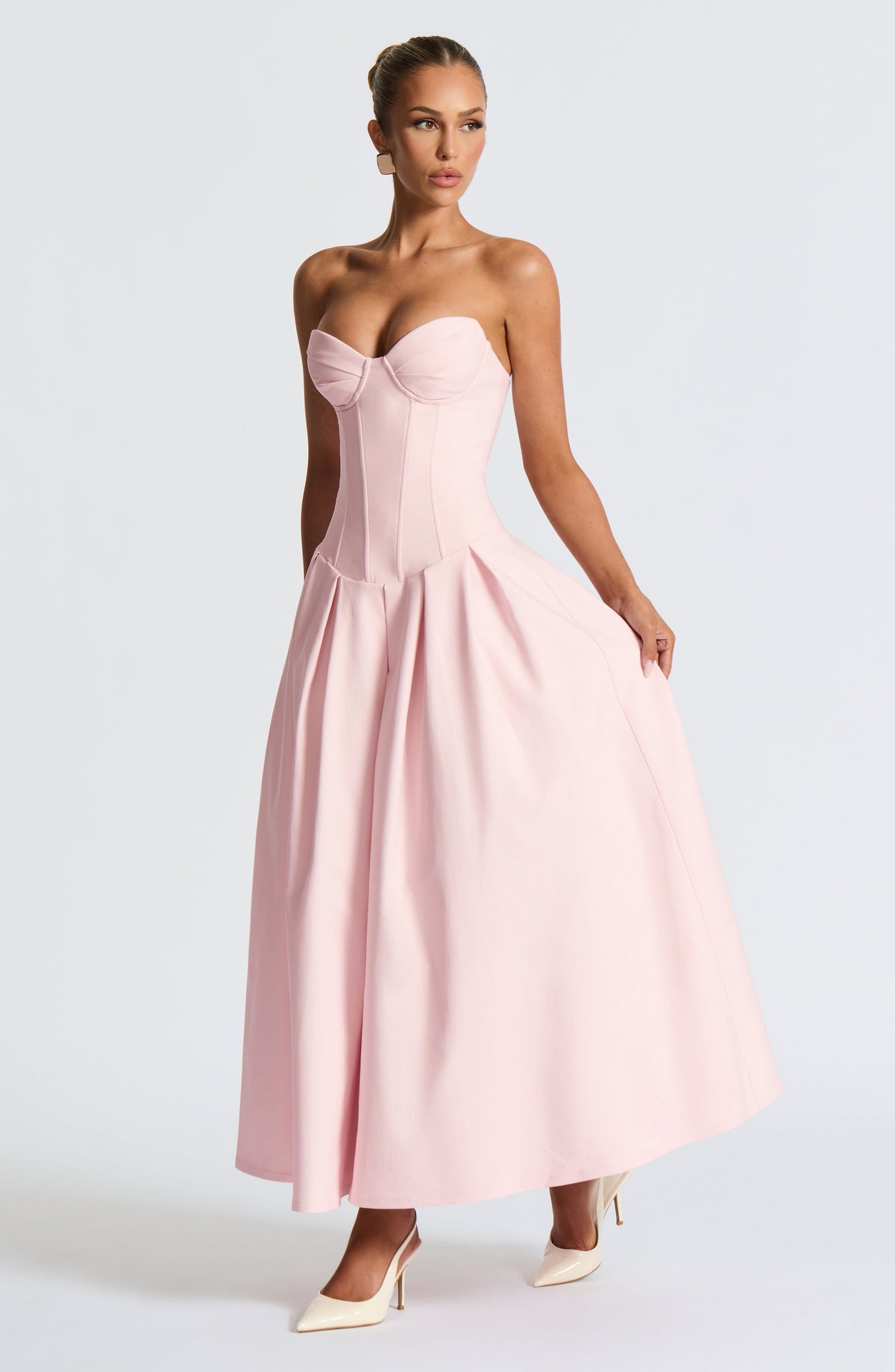 Salma Midi Elbise - Pudra