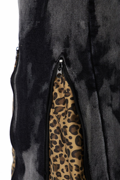 Caprina Leopar Desenli Fermuar Detaylı Sarı Jean Pantolon