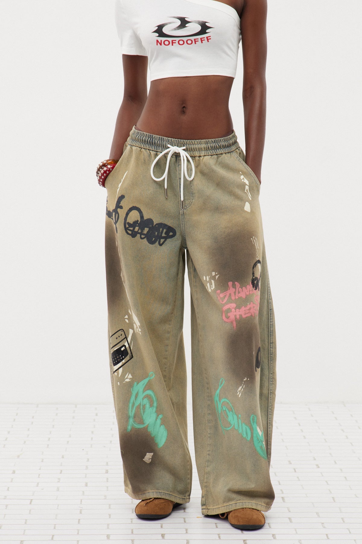 Fatih Graffiti Desenli Baggy Jean Pantolon