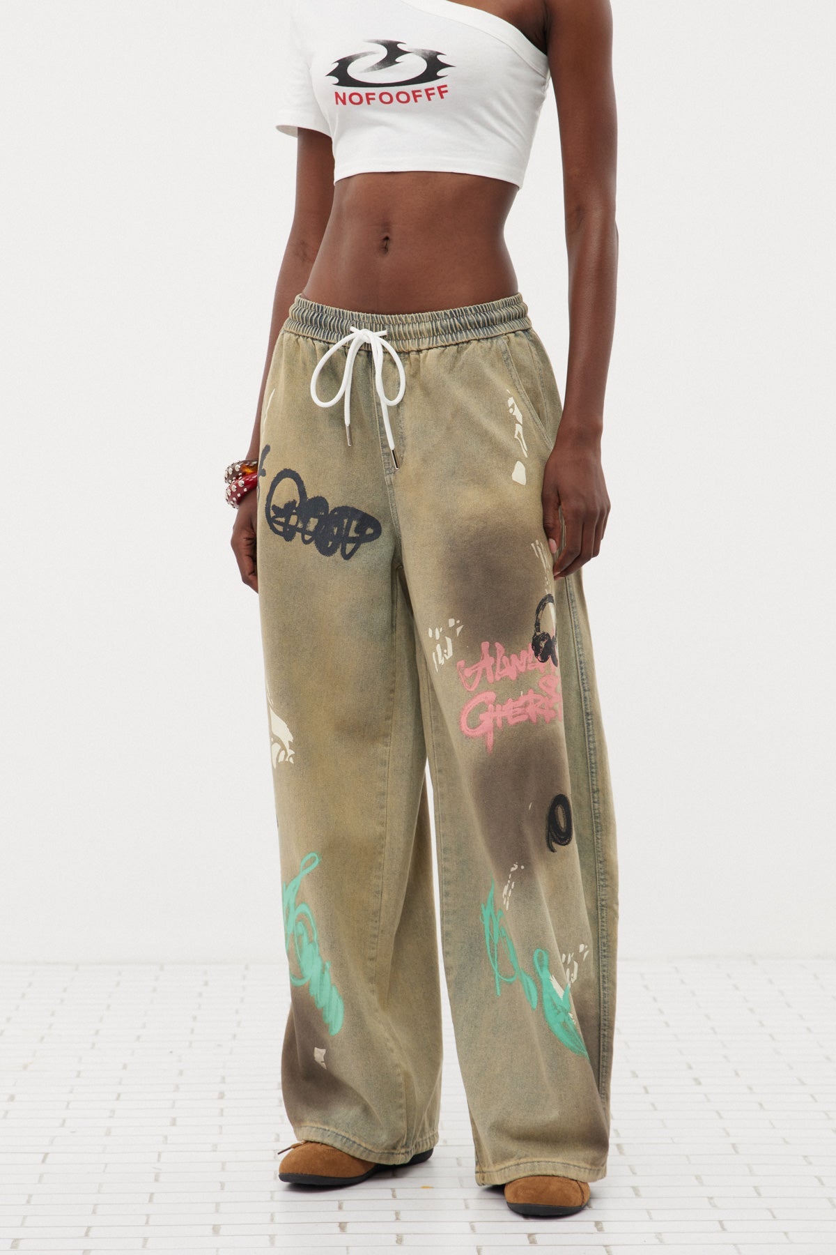 Fatih Graffiti Desenli Baggy Jean Pantolon