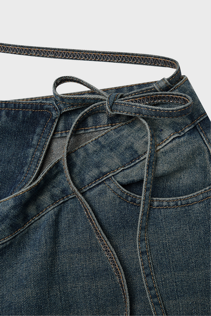 Keyla Bağcık Detaylı Düşük Bel Jean Pantolon
