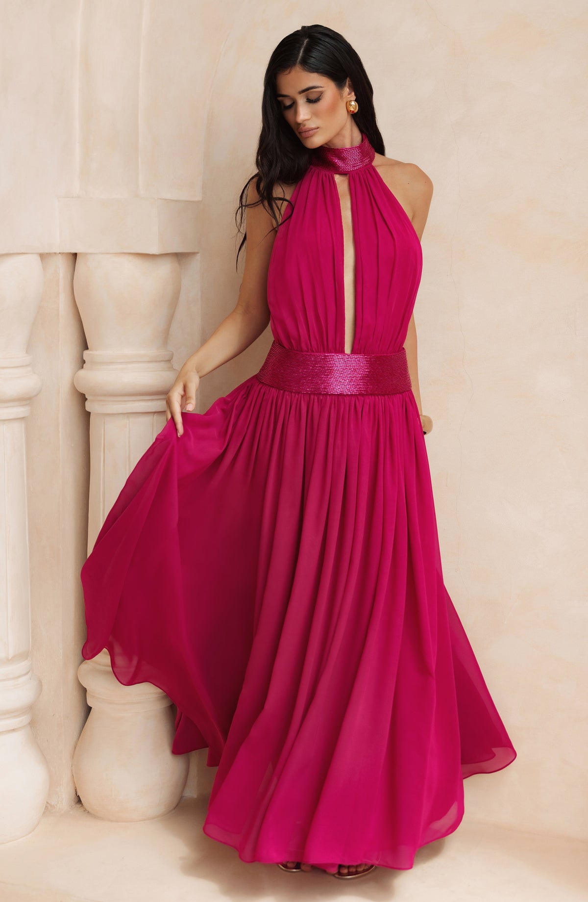 Rosalina Maxi Elbise - Ahududu