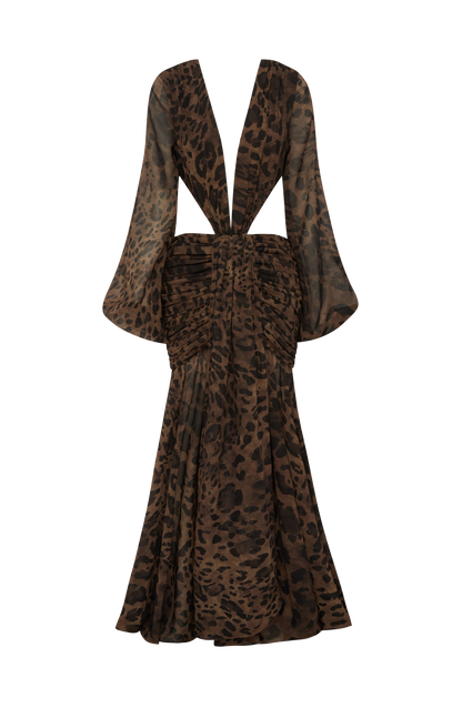 Andrina Maxi Elbise - Leopar Desenli