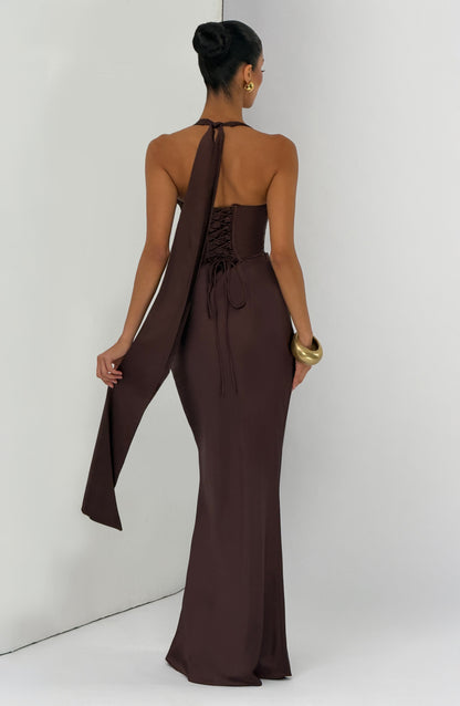 Ophelia Maxi Elbise - Mürdüm Kahve