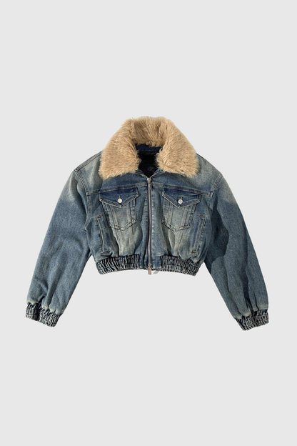 Akuna Kürk Dantelli Cepli Denim Ceket