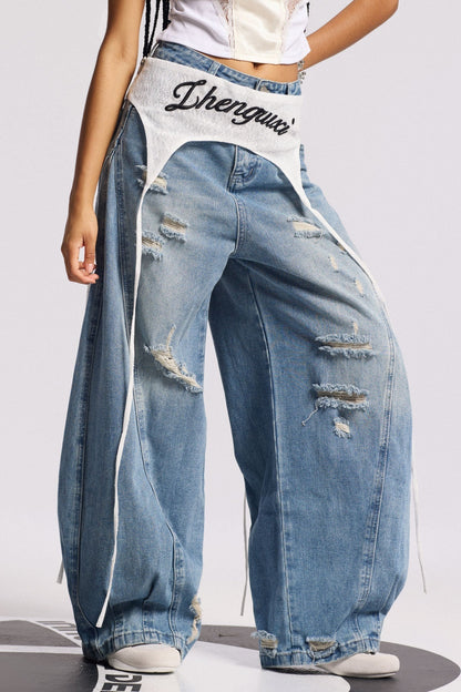 Anouk Asimetrik Deconstruct Barrel Jean Pantolon