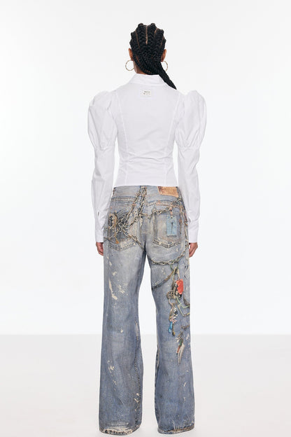 Birdie Baskılı Barrel Jean Pantolon