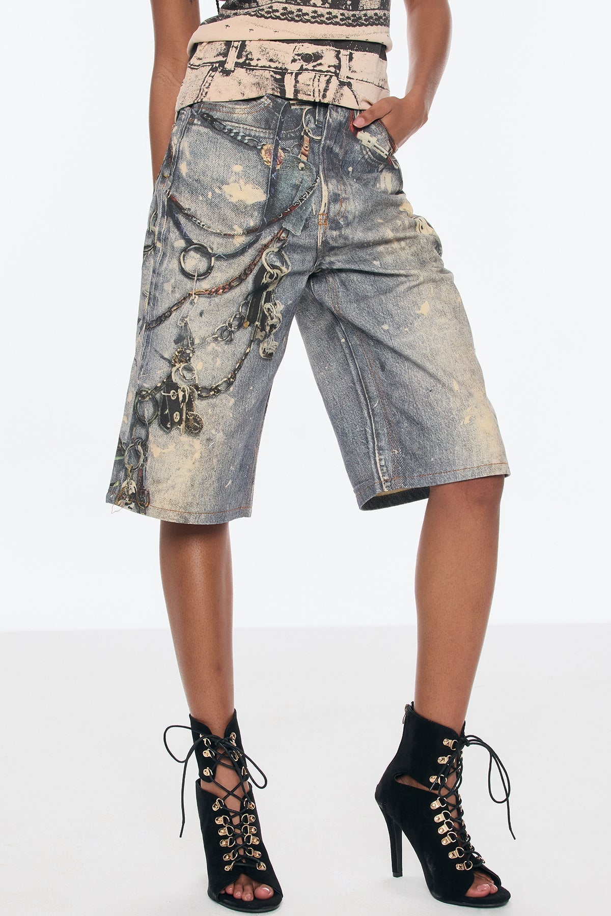 Birdie Kuş Baskılı Midi Jean Pantolon