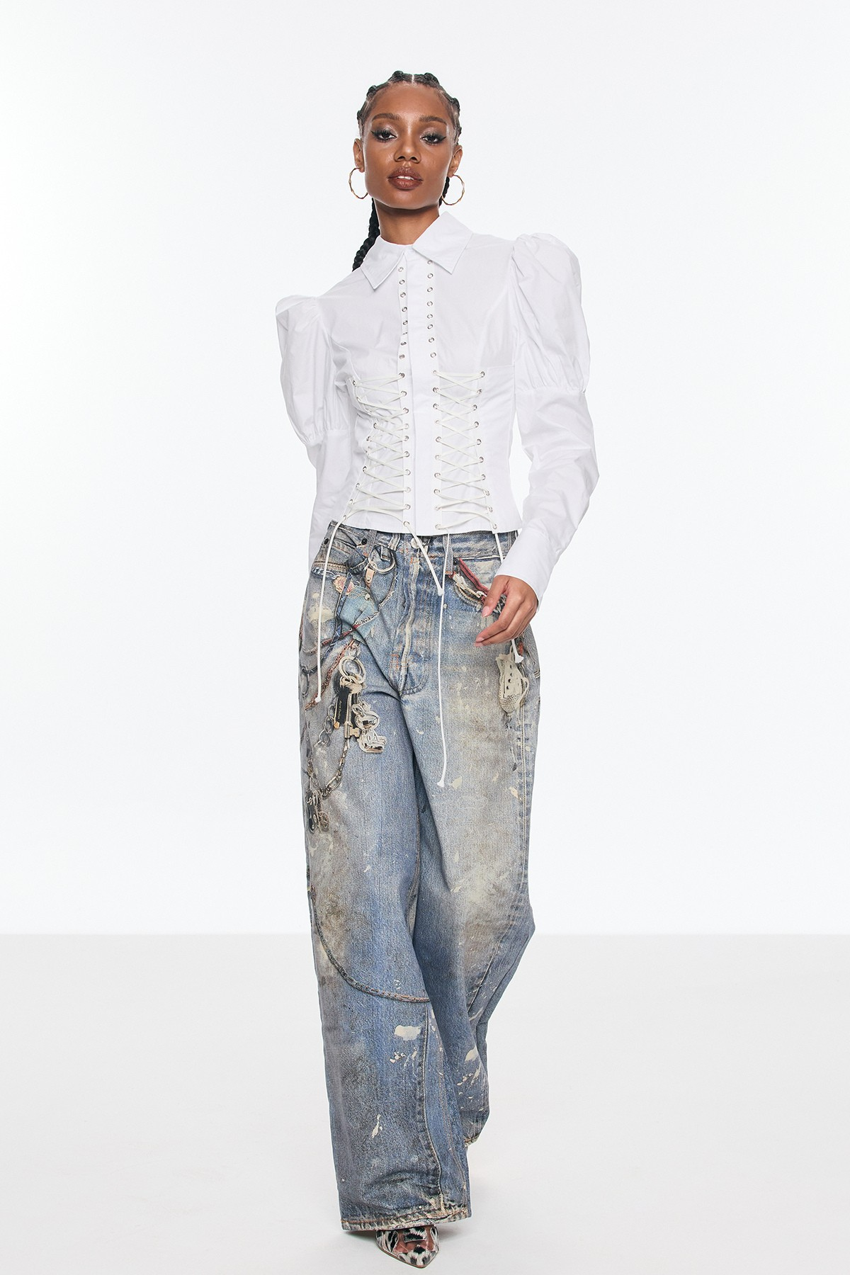 Birdie Baskılı Barrel Jean Pantolon
