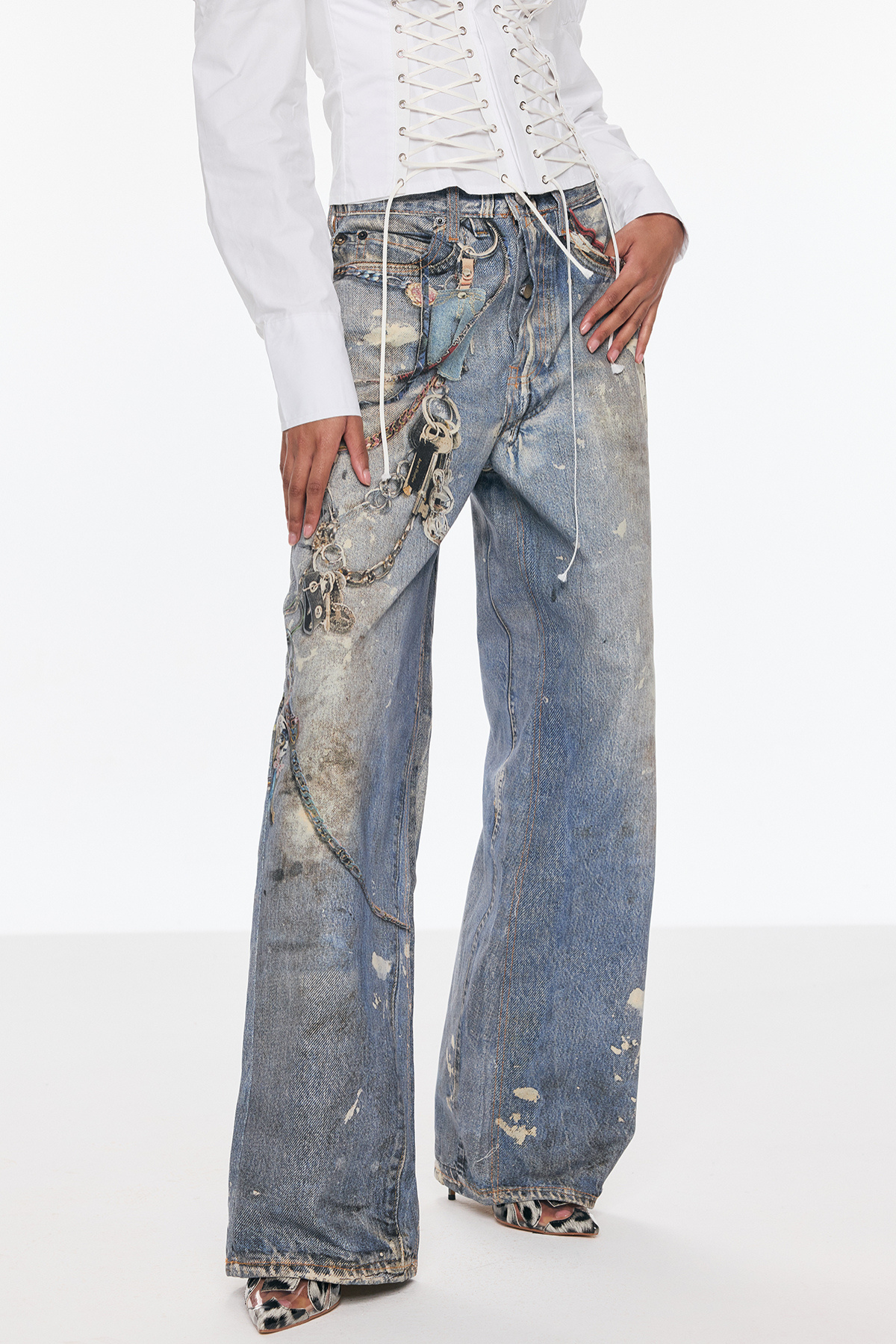 Birdie Baskılı Barrel Jean Pantolon