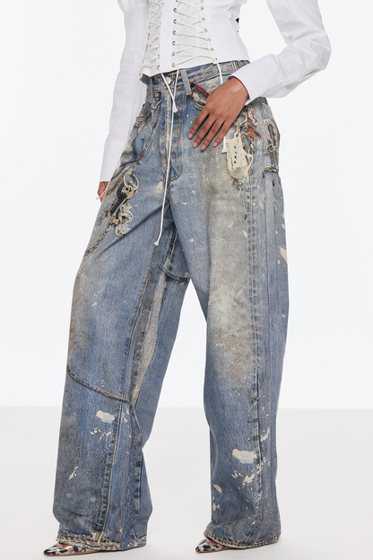 Birdie Baskılı Barrel Jean Pantolon