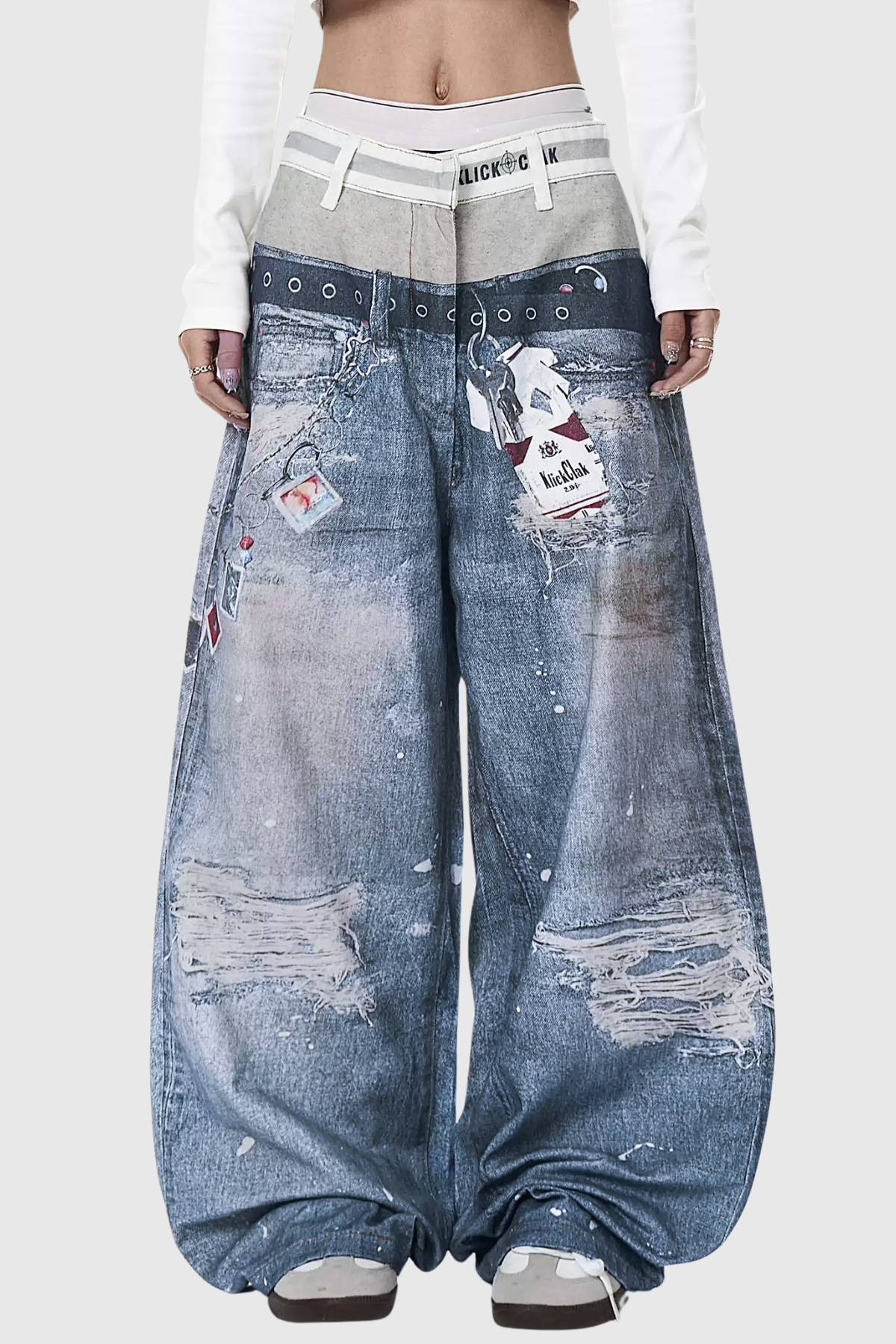 Birdie Dekonstrüksiyon Baskılı Barrel Jean Pantolon