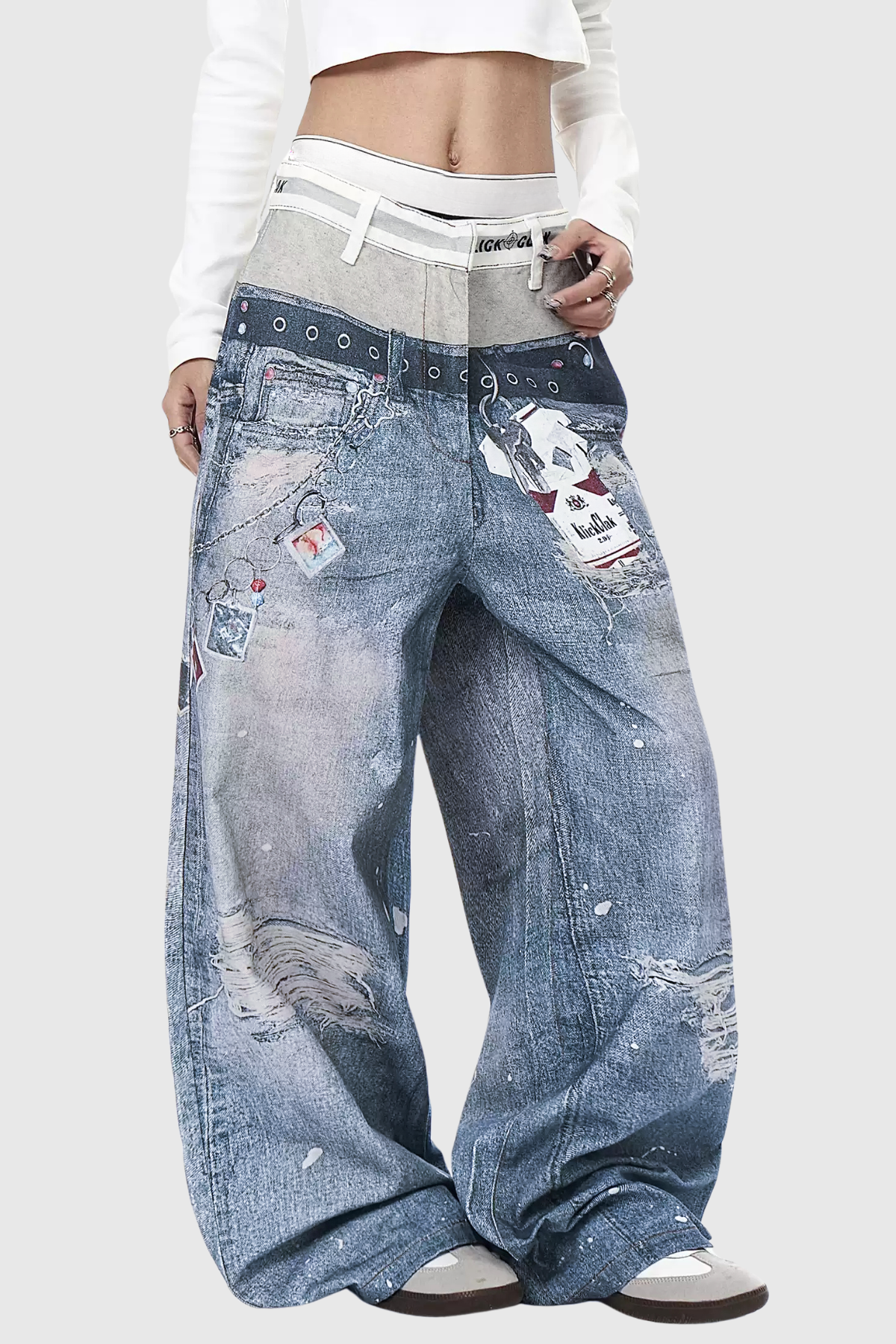 Birdie Dekonstrüksiyon Baskılı Barrel Jean Pantolon