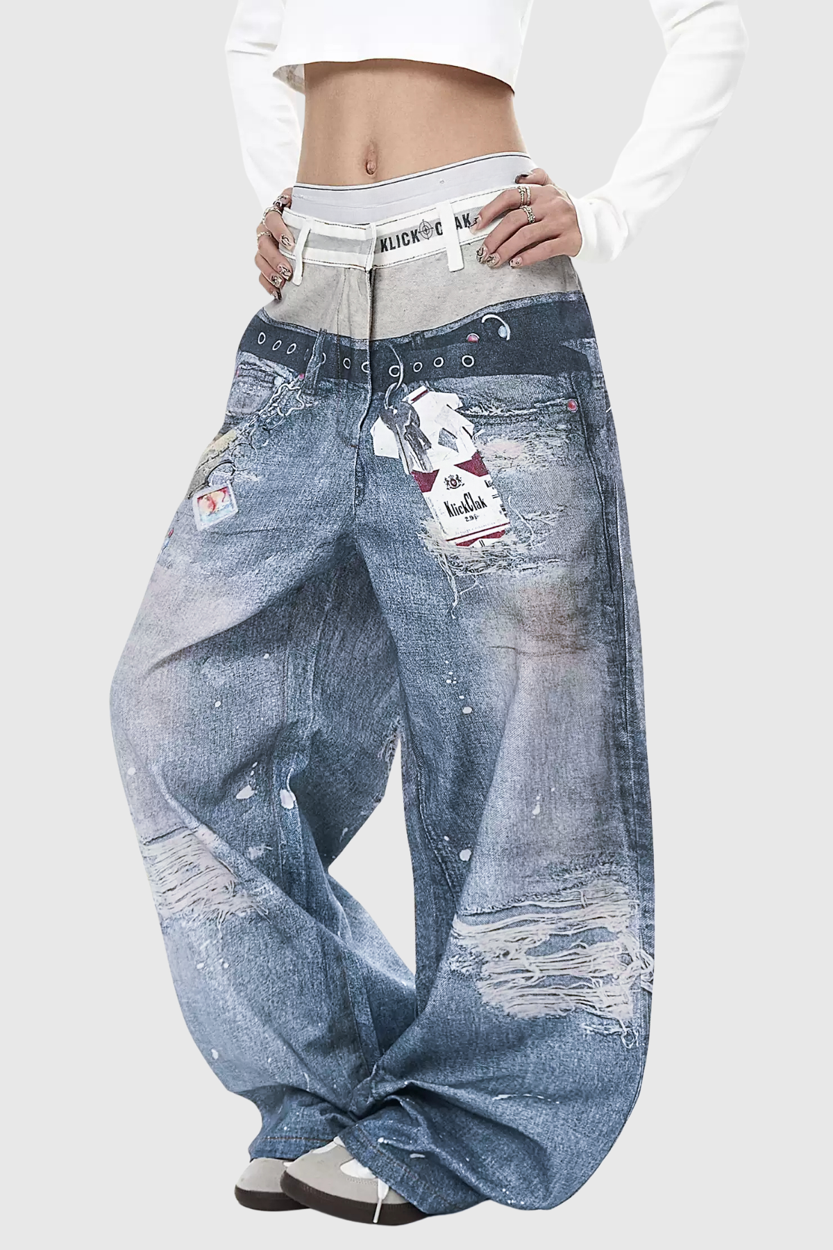 Birdie Dekonstrüksiyon Baskılı Barrel Jean Pantolon