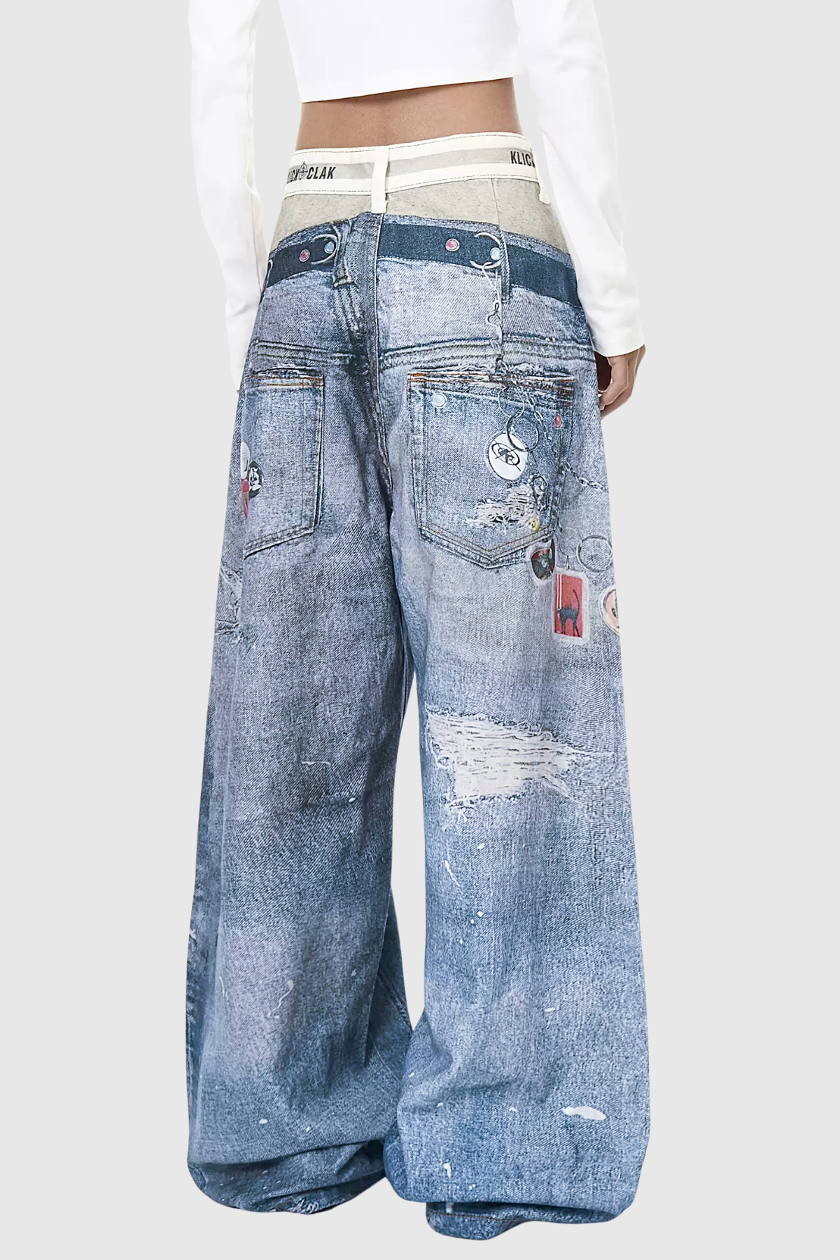 Birdie Dekonstrüksiyon Baskılı Barrel Jean Pantolon