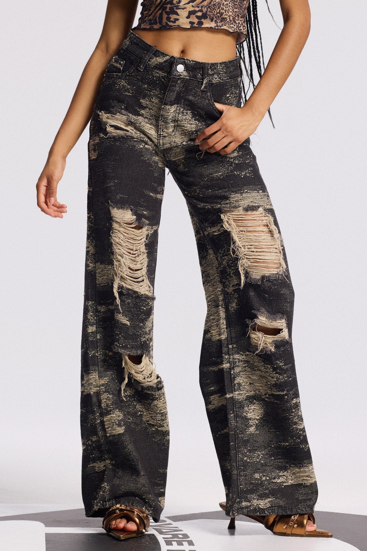 Bistra Tie Dye Yırtık Detaylı Düz Kesim Jean Pantolon