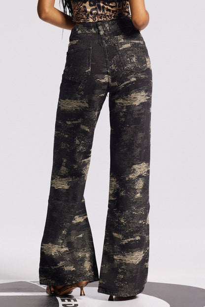 Bistra Tie Dye Yırtık Detaylı Düz Kesim Jean Pantolon