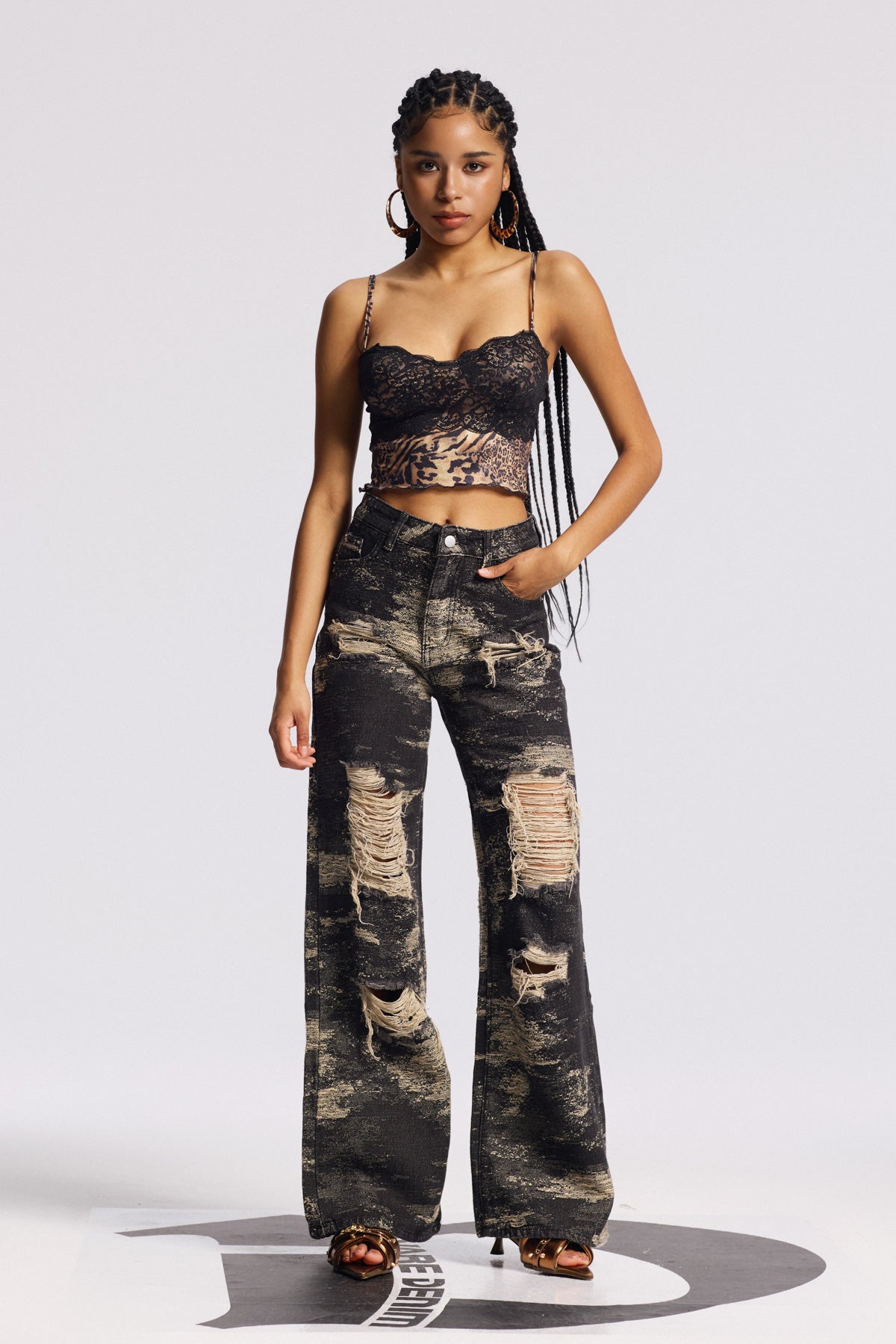 Bistra Tie Dye Yırtık Detaylı Düz Kesim Jean Pantolon