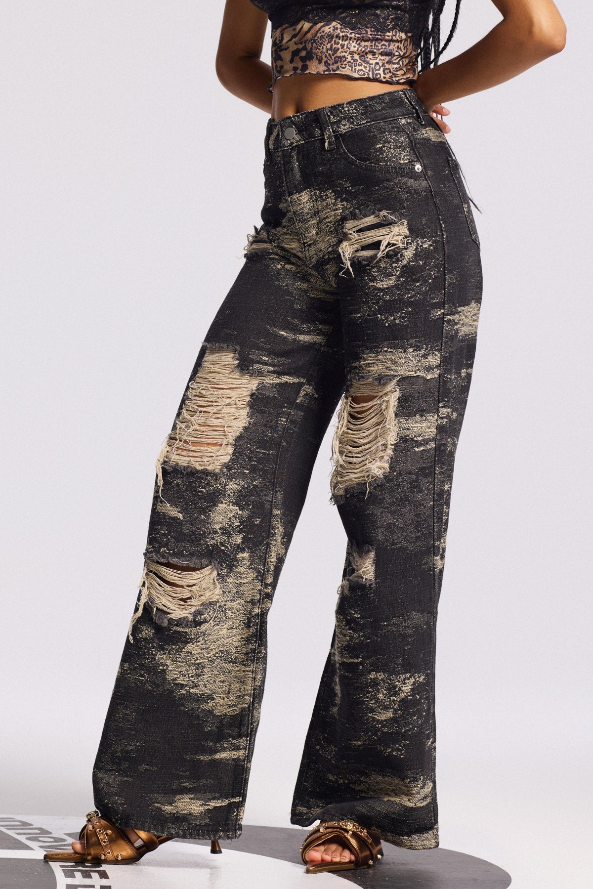 Bistra Tie Dye Yırtık Detaylı Düz Kesim Jean Pantolon