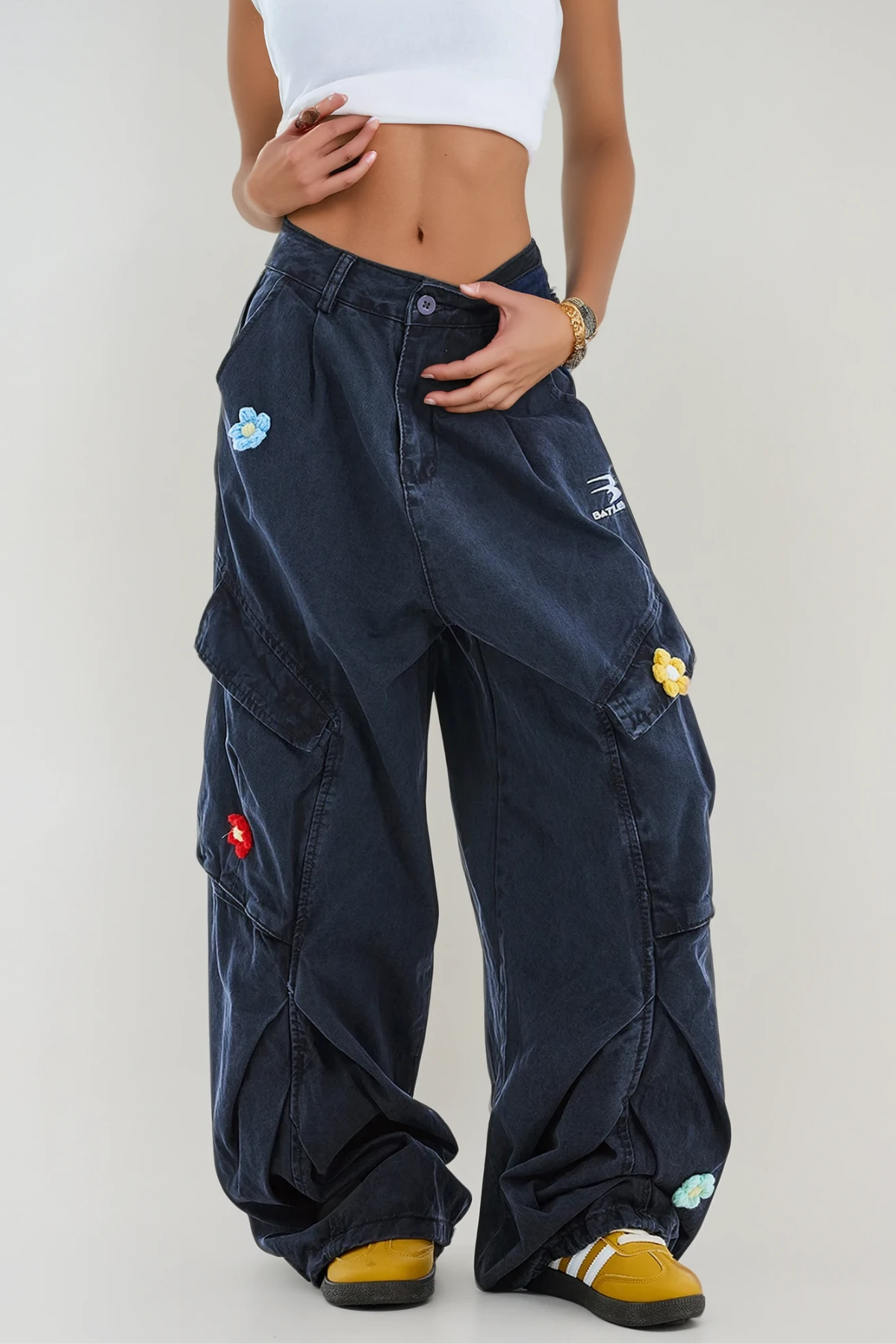 Blossom Çiçek Desenli Kargo Jean Pantolon
