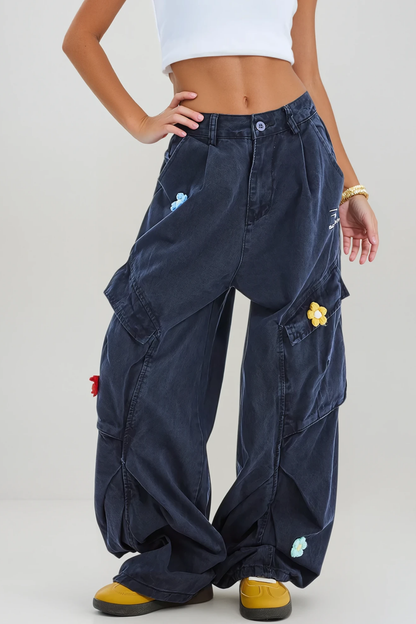 Blossom Çiçek Desenli Kargo Jean Pantolon