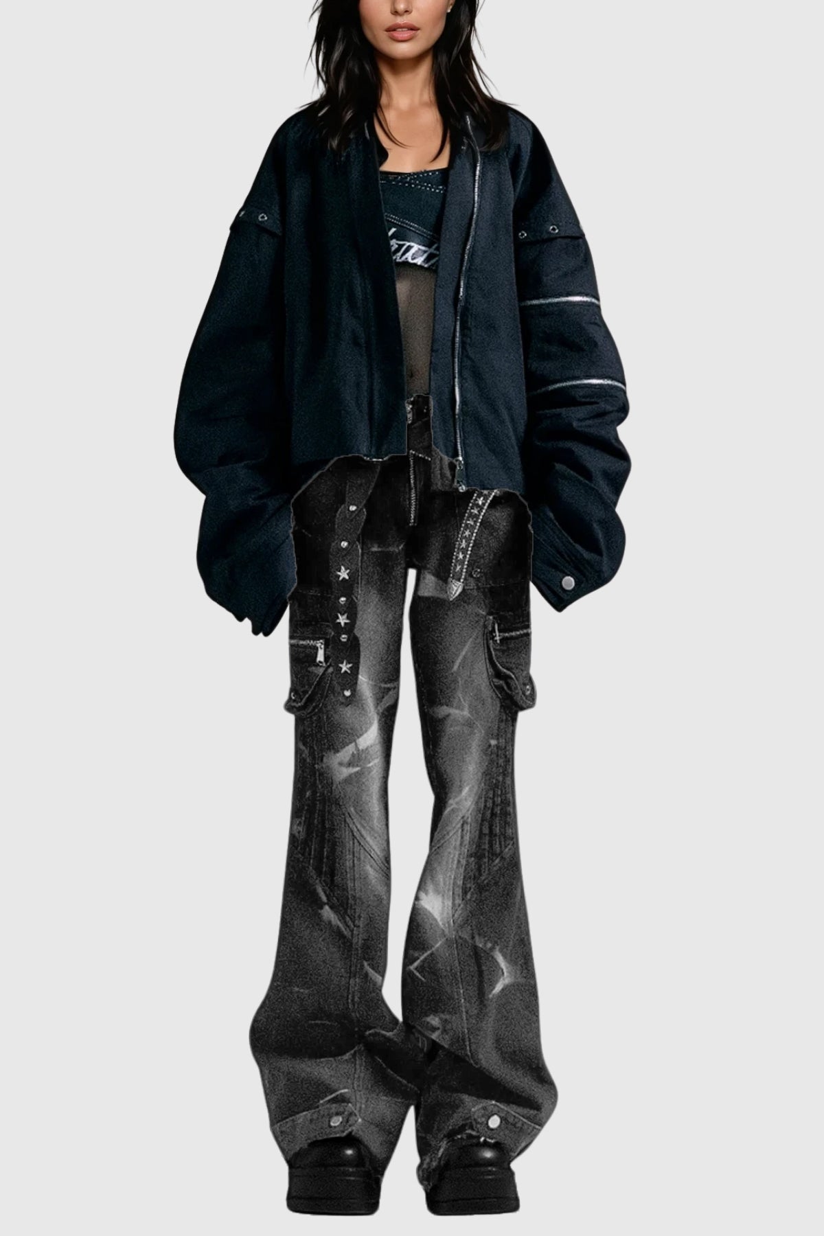 Brandee Baskılı ve İşleme Detaylı Bootcut Jean Pantolon