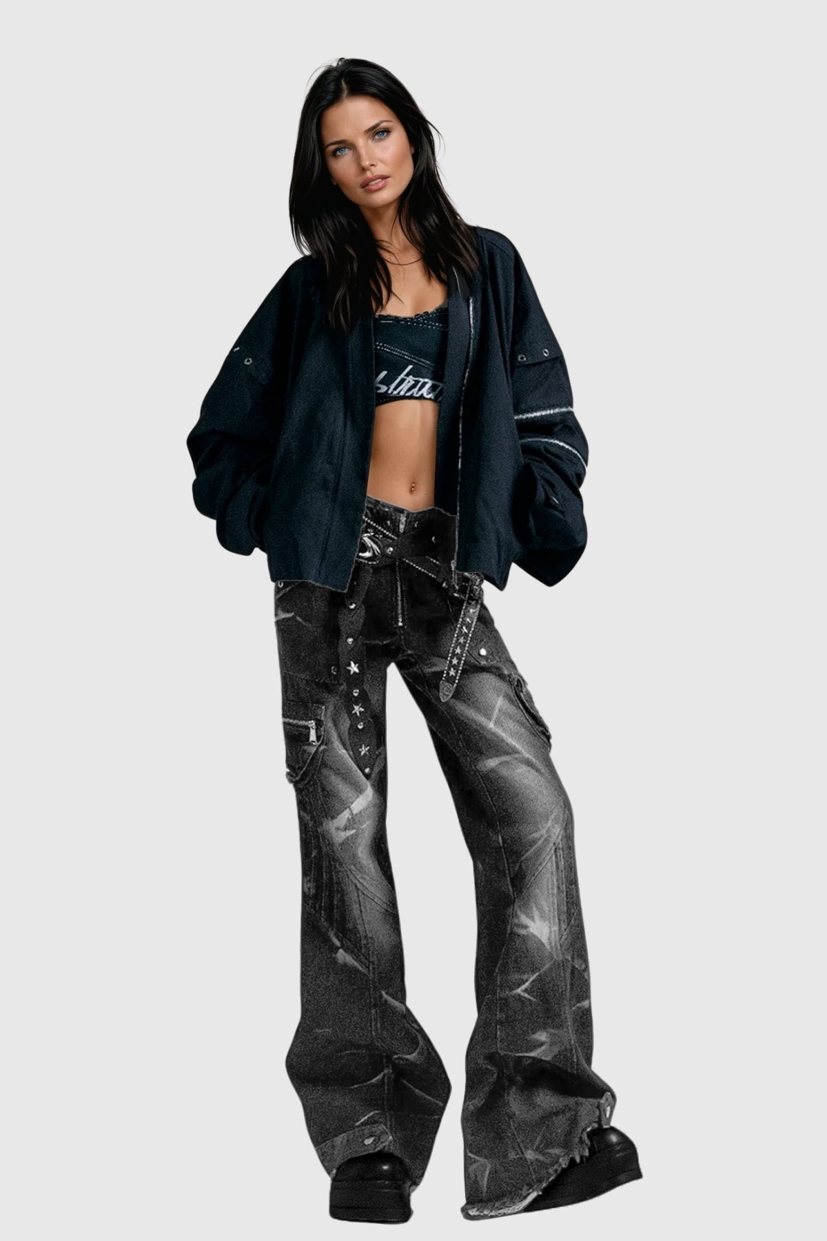 Brandee Baskılı ve İşleme Detaylı Bootcut Jean Pantolon