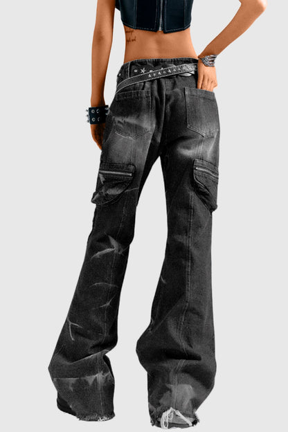 Brandee Baskılı ve İşleme Detaylı Bootcut Jean Pantolon