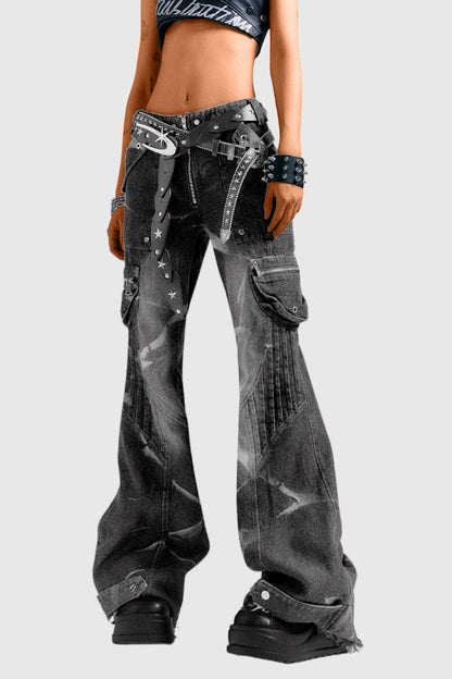 Brandee Baskılı ve İşleme Detaylı Bootcut Jean Pantolon