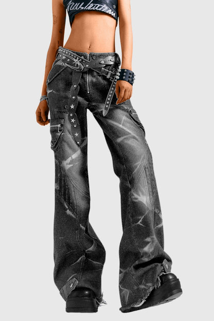Brandee Baskılı ve İşleme Detaylı Bootcut Jean Pantolon