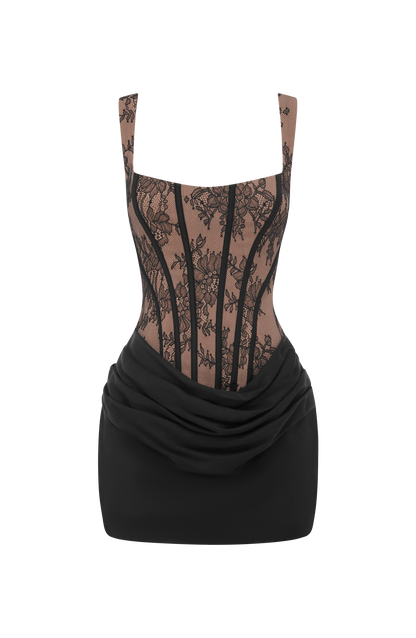 Cornelia Mini Elbise - Siyah Dantel