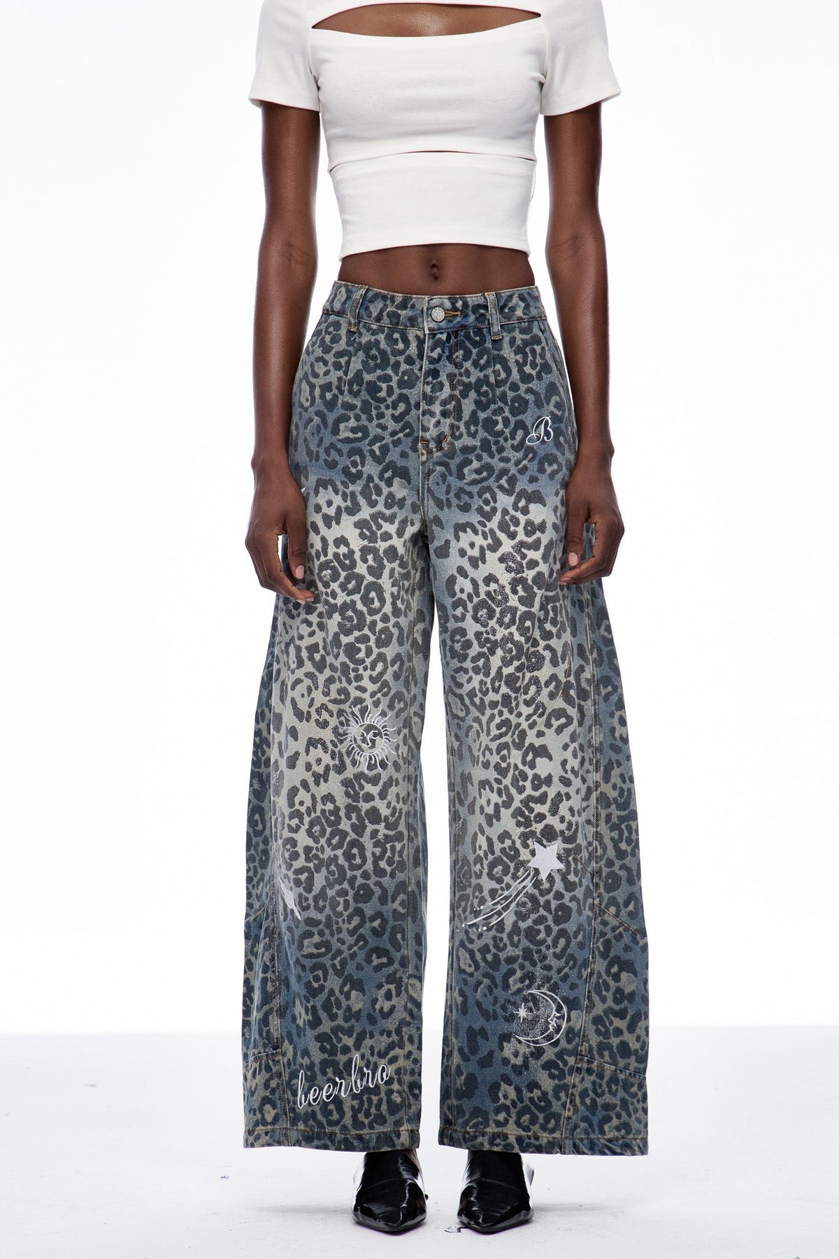 Cansu Leopar Detaylı Baggy Jean Pantolon