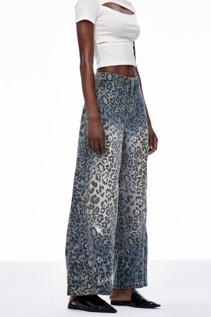 Cansu Leopar Detaylı Baggy Jean Pantolon