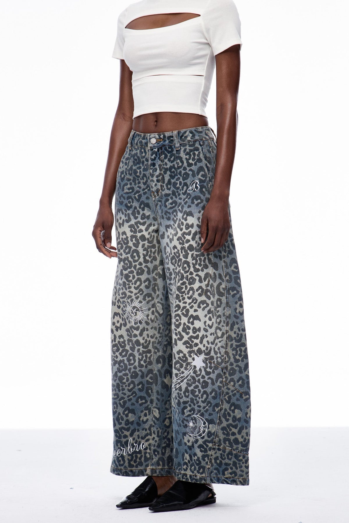 Cansu Leopar Detaylı Baggy Jean Pantolon